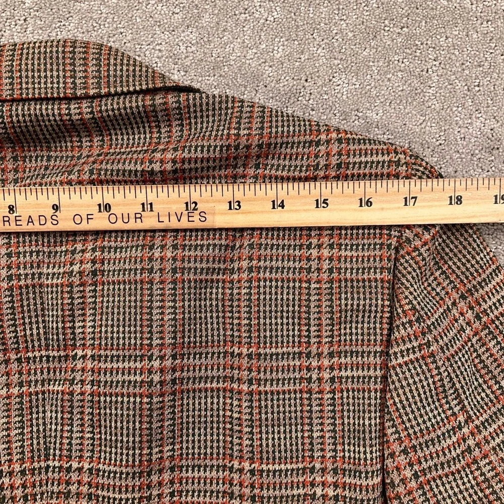 Vintage 70s Curlee Blazer Mens‎ 38R Tan Orange Green Houndstooth Plaid Classic